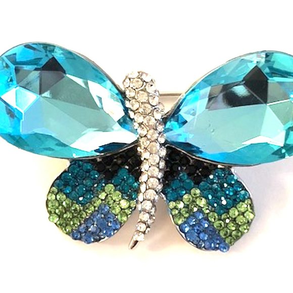 BUTTERFLY BROOCH (PIN) SKY BLUE CRYSTAL AND PAVE CRYSTAL - Picture 1 of 3